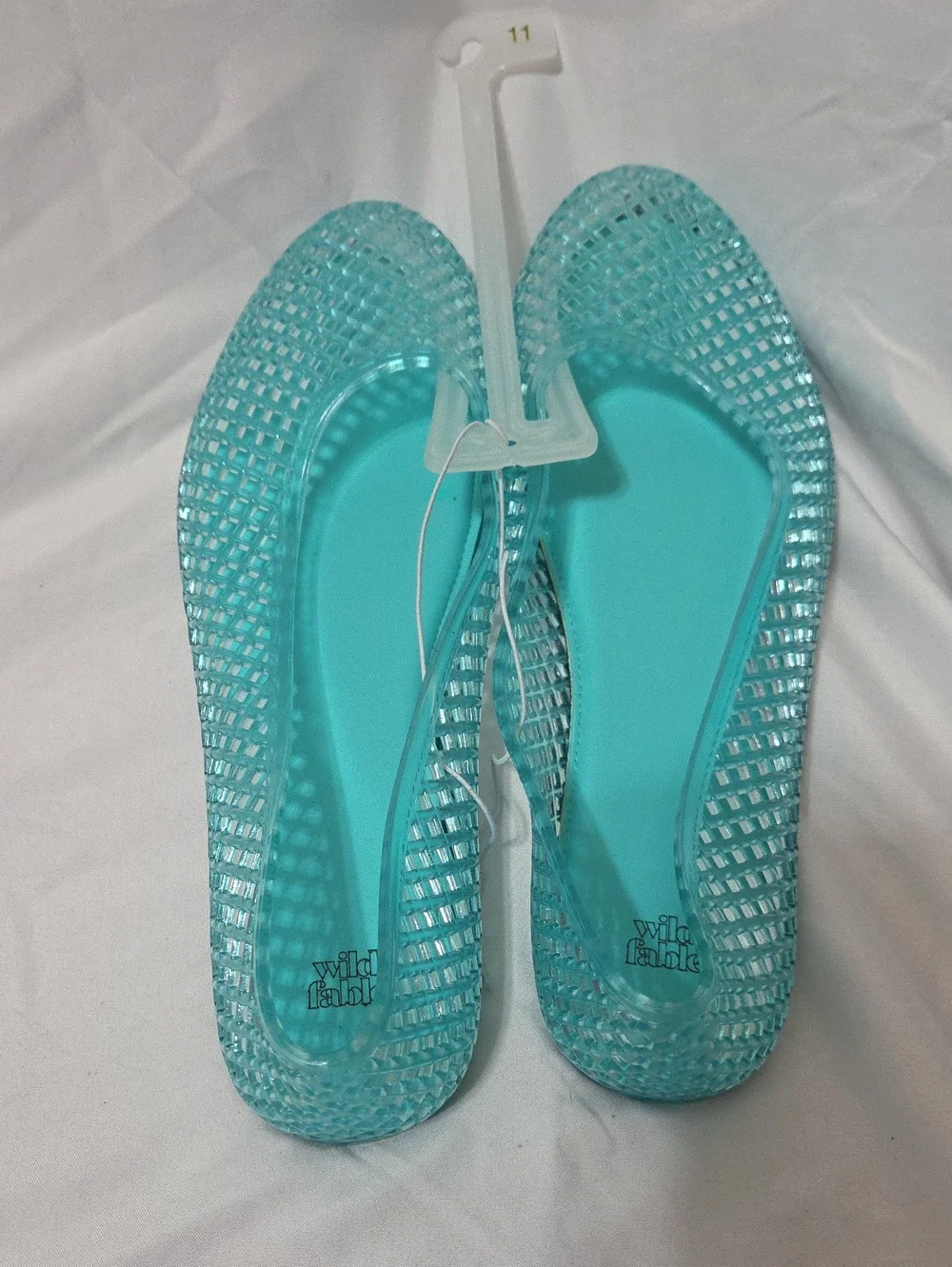 Teal Translucent Jelly Shoes Woven Flats, Size 11, Memory Foam Insoles, New